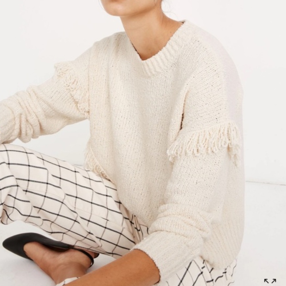 Madewell Cream Fringe Pullover Sweater